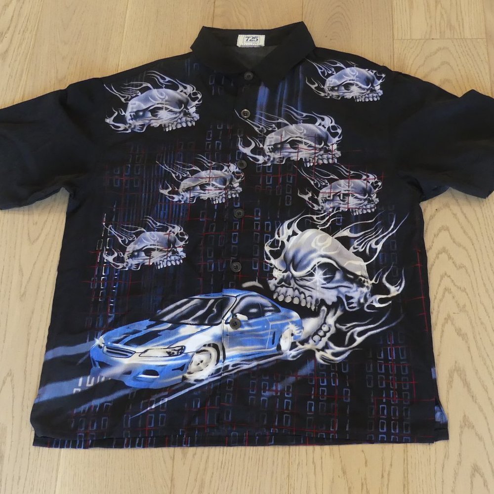 725 Originals Vintage Skulls Black Medium Short Sleeve Button Down Shirt